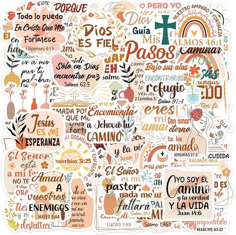 50 Pcs Spanish Bible Vision Board Stickers, Boho Bible Verse Sticker, Christian Decal for Journaling Scrapbook Laptop Cup, Inspirational Quotes DIY Gifts for Men Women in Saudi Arabia