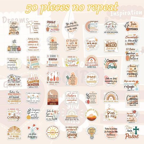 50 Pcs Spanish Bible Vision Board Stickers, Boho Bible Verse Sticker, Christian Decal for Journaling Scrapbook Laptop Cup, Inspirational Quotes DIY Gifts for Men Women in Saudi Arabia