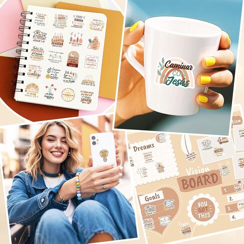 50 Pcs Spanish Bible Vision Board Stickers, Boho Bible Verse Sticker, Christian Decal for Journaling Scrapbook Laptop Cup, Inspirational Quotes DIY Gifts for Men Women in Saudi Arabia