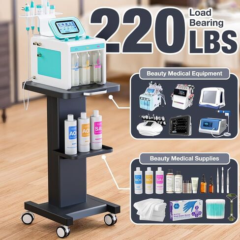 Noverlife Trolley Cart with Wheels, Aluminum Alloy Salon Spa Rolling Trolley, Sturdy Esthetician Metal Trolley Cart, Steady Vacuum Therapy Beauty Machine Trolley for Spa Beauty Salon, Load 135Lbs in Saudi Arabia
