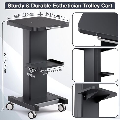 Noverlife Trolley Cart with Wheels, Aluminum Alloy Salon Spa Rolling Trolley, Sturdy Esthetician Metal Trolley Cart, Steady Vacuum Therapy Beauty Machine Trolley for Spa Beauty Salon, Load 135Lbs in Saudi Arabia
