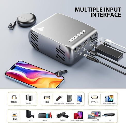 Mini Projector With WiFi, Max 170" Display Portable Movie Projector for Home Cinema Outdoor/Indoor Compatible with Tablet/Laptop/TV Stick/Android/IOS in Saudi Arabia