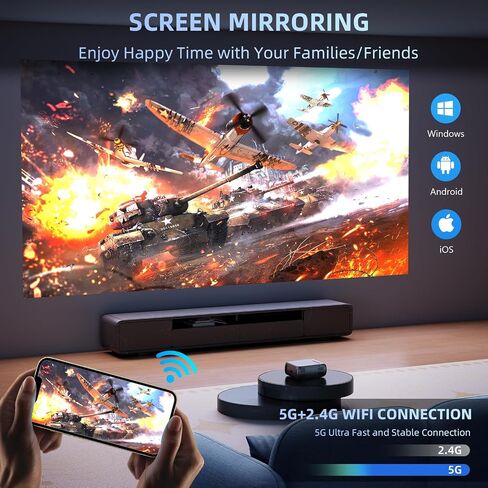 Mini Projector With WiFi, Max 170" Display Portable Movie Projector for Home Cinema Outdoor/Indoor Compatible with Tablet/Laptop/TV Stick/Android/IOS in Saudi Arabia