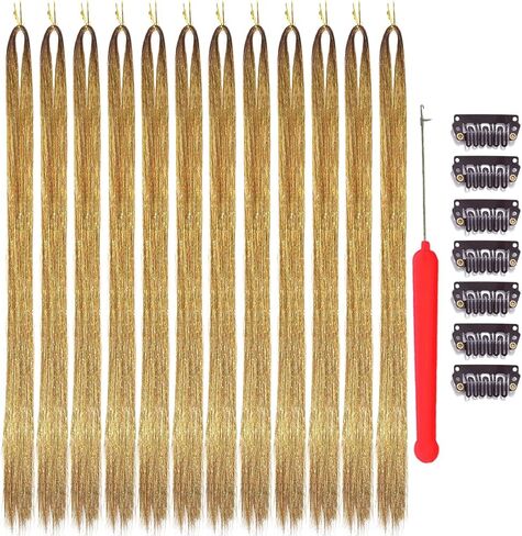 Hair Tinsel Heat Resistant 12 Colors 3000 Strands Fairy Hair Tinsel Kit Glitter Tinsel Hair Extensions 48 Inch Sparkle Hair Tinsel Kit For Girls (12color/3000strands-Pack) in Kuwait