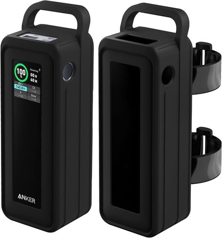 Protective Silicone Case for Anker Prime Power Bank 27,650mAh 250W - Portable with Handle & Hook Loop Strap, Anti-Slip & Shockproof Design (Black) in Kuwait