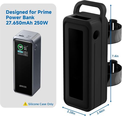 Protective Silicone Case for Anker Prime Power Bank 27,650mAh 250W - Portable with Handle & Hook Loop Strap, Anti-Slip & Shockproof Design (Black) in Kuwait