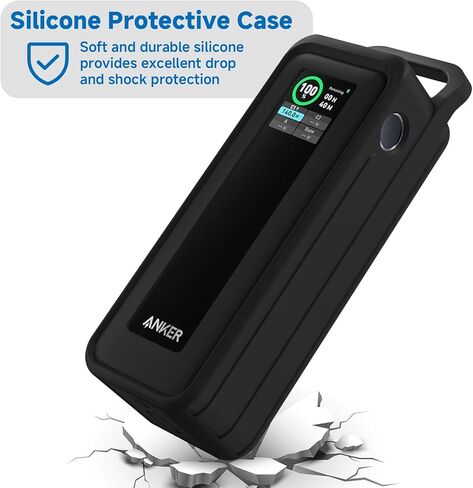 Protective Silicone Case for Anker Prime Power Bank 27,650mAh 250W - Portable with Handle & Hook Loop Strap, Anti-Slip & Shockproof Design (Black) in Kuwait