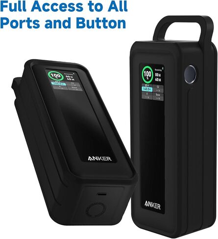 Protective Silicone Case for Anker Prime Power Bank 27,650mAh 250W - Portable with Handle & Hook Loop Strap, Anti-Slip & Shockproof Design (Black) in Kuwait