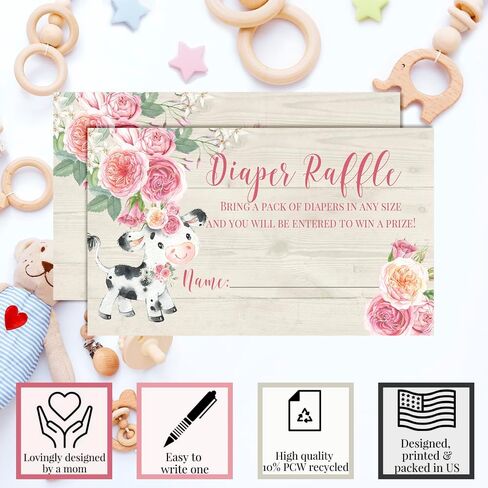 Little Deer Woodland Themed Diaper Raffle Tickets for Girl Baby Showers, 20 2" X 3" Double Sided Insert Cards for Games by AmandaCreation, Bring a Pack of Diapers to Win Favors & Prizes! in Saudi Arabia