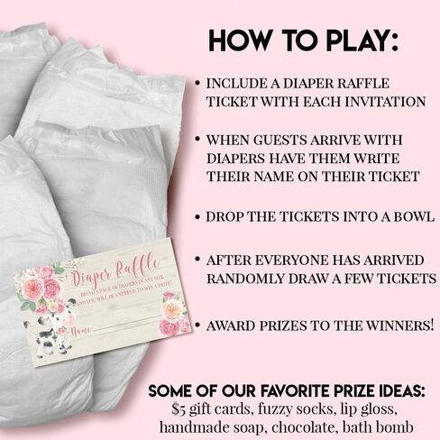 Little Deer Woodland Themed Diaper Raffle Tickets for Girl Baby Showers, 20 2" X 3" Double Sided Insert Cards for Games by AmandaCreation, Bring a Pack of Diapers to Win Favors & Prizes! in Saudi Arabia