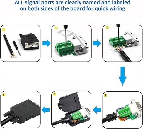 DB9 Male Connector，4Pack DB9 Breakout Connector Solderless RS232 D-SUB DB9 Male Screw Terminal Block with Case Long Bolts Tail Pipe in Saudi Arabia