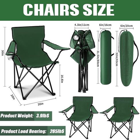 5 Pcs Summer Portable Camping Chair and Folding Camping Table Set Outdoor Oxford Fabric Folding Chair Lawn Portable Camp Table with Cup Holder Carry Bag for Travel Fishing Sport(Army Green) in Saudi Arabia