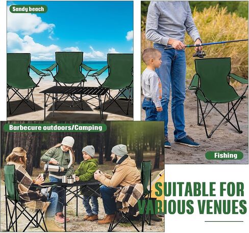5 Pcs Summer Portable Camping Chair and Folding Camping Table Set Outdoor Oxford Fabric Folding Chair Lawn Portable Camp Table with Cup Holder Carry Bag for Travel Fishing Sport(Army Green) in Saudi Arabia