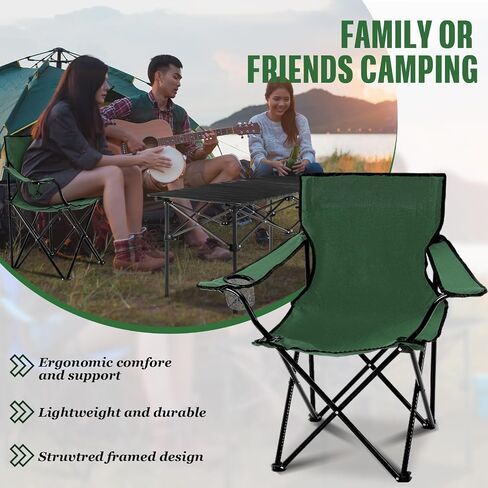 5 Pcs Summer Portable Camping Chair and Folding Camping Table Set Outdoor Oxford Fabric Folding Chair Lawn Portable Camp Table with Cup Holder Carry Bag for Travel Fishing Sport(Army Green) in Saudi Arabia