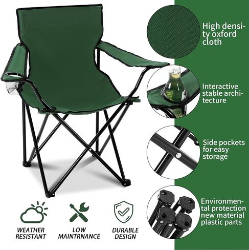 5 Pcs Summer Portable Camping Chair and Folding Camping Table Set Outdoor Oxford Fabric Folding Chair Lawn Portable Camp Table with Cup Holder Carry Bag for Travel Fishing Sport(Army Green) in Saudi Arabia