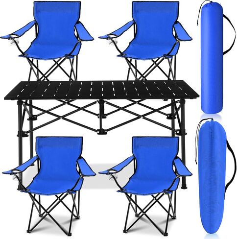 5 Pcs Summer Portable Camping Chair and Folding Camping Table Set Outdoor Oxford Fabric Folding Chair Lawn Portable Camp Table with Cup Holder Carry Bag for Travel Fishing Sport(Army Green) in Saudi Arabia