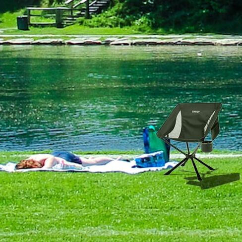 Camping Chairs, Portable Folding Chair with Removable Cup Holder and Storage Bag, Lightweight Camp Chair Supports 330 Lbs, Black in Saudi Arabia