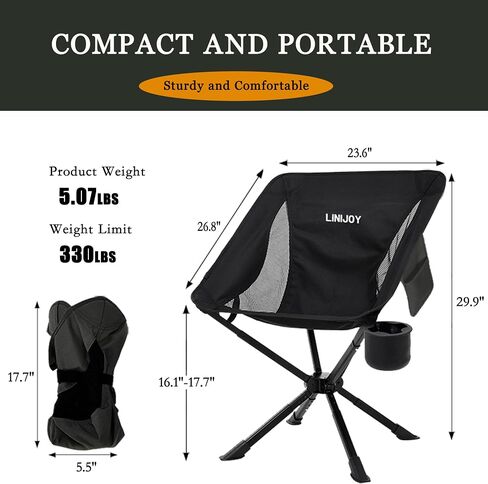 Camping Chairs, Portable Folding Chair with Removable Cup Holder and Storage Bag, Lightweight Camp Chair Supports 330 Lbs, Black in Saudi Arabia