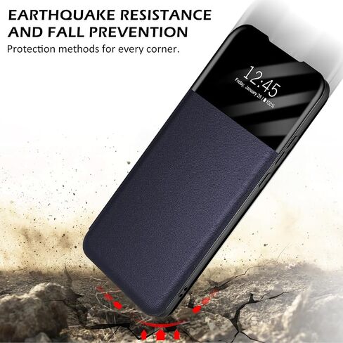 Migexxkj for Samsung Galaxy S25 Ultra Case Clear View S25 Ultra Case with Card Slot Kickstand Leather Flip Hard PC Shockproof Protective Phone Case Cover for Samsung S25 Ultra Galaxy 5G (Blue) in Saudi Arabia
