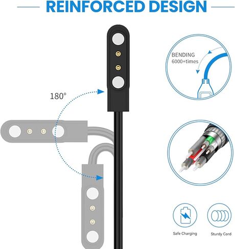 Replacement Charging Cable for Letsfit E26 Smart Watch Charger USB Portable Mag-netic Smartwatch Cord (Black,2PACKS) in Kuwait
