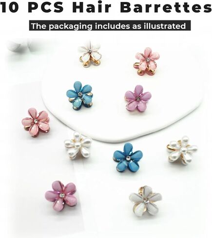 10 Pcs Mini Cute Flower-Shaped Hair Clips for Girls, Multicolor Crystal Hair Barrettes for Long Braid Hairstyles, Flower Hairpin for Women Hair Accessories (10 Pcs- Black) in Kuwait
