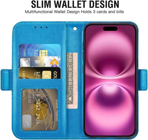 Asuwish Compatible with iPhone 16 Plus 6.7 inch Wallet Case and Tempered Glass Screen Protector Flip Credit Card Holder Stand Cell Accessories Phone Cover for i Phone16 16+ i16 + 16Plus Women Men Blue in Kuwait