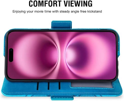 Asuwish Compatible with iPhone 16 Plus 6.7 inch Wallet Case and Tempered Glass Screen Protector Flip Credit Card Holder Stand Cell Accessories Phone Cover for i Phone16 16+ i16 + 16Plus Women Men Blue in Kuwait