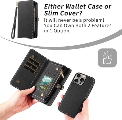 Asuwish Phone Case for iPhone 15 Pro Max 6.7 inch Zipper Wallet Detachable Cell Cover with Tempered Glass Screen Protector Strap Flip Card Holder i Phone15 15Pro i15 ProMax 15ProMax Women Girls Green in Saudi Arabia