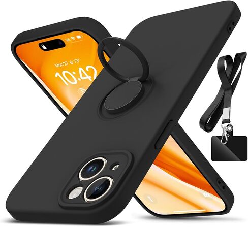 بالنسبة لحالة iPhone 15 ، مع حامل حلقة قابلة للتدوير 360 درجة Kickstand & حزام الحبل الحبل سيليكون سائل سائل سائل مضاد للصدمة مقاوم للصدمات لـ iPhone 15 ، أصفر 2.190 in Kuwait