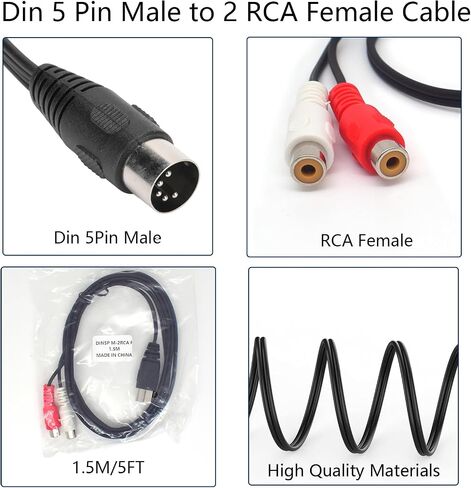 كابل الصوت الإناث المكون من 5 دبوس إلى كابل صوتية قابس أنثى 2-RCA ， كابل MIDI محترف 5 دبوس إلى RCA لـ Bang & Olufsen ، Naim ، Quad ، Stereo Systems (1.5m/5ft) in Kuwait