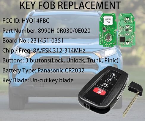 Smart Key for Toyota RAV4 2019-2021, Alliskeys Key Fob fit for HYQ14FBC 8990H-0R010 231451-0351 in Saudi Arabia