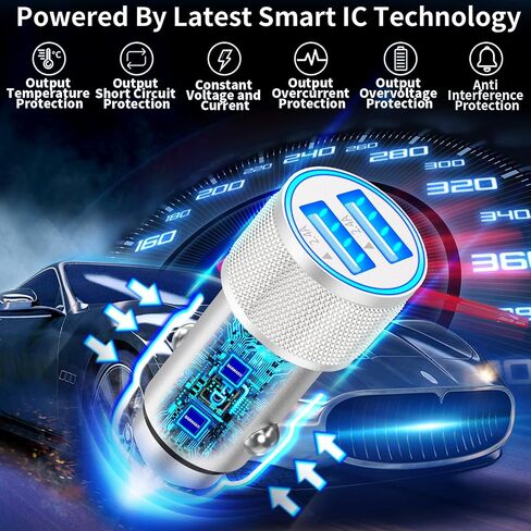 USB C Car Charger, SDNCIE 90W Dual USB-C & USB-A Car Power Adapter 4-Port PD/QC3.0 Type C Car Carplay Charger Fast Charging Cigarette Lighter for iPhone 16 15 14 13 12 11 Pro Max/Galaxy/Pixel/iPad Pro in Kuwait