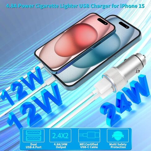 USB C Car Charger, SDNCIE 90W Dual USB-C & USB-A Car Power Adapter 4-Port PD/QC3.0 Type C Car Carplay Charger Fast Charging Cigarette Lighter for iPhone 16 15 14 13 12 11 Pro Max/Galaxy/Pixel/iPad Pro in Kuwait