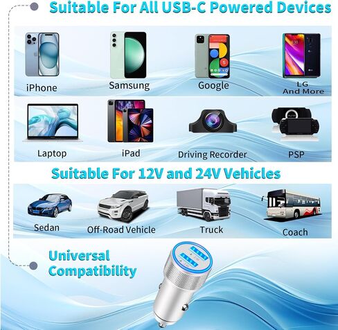 USB C Car Charger, SDNCIE 90W Dual USB-C & USB-A Car Power Adapter 4-Port PD/QC3.0 Type C Car Carplay Charger Fast Charging Cigarette Lighter for iPhone 16 15 14 13 12 11 Pro Max/Galaxy/Pixel/iPad Pro in Kuwait