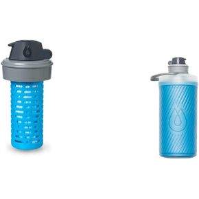 HydraPak Flux 1L Tahoe Blue - Collapsible Backpacking Water Bottle & Compatible 42mm Filter Cap - Water Filtration Accessory