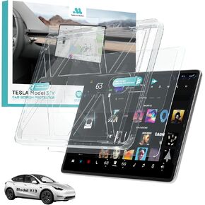 For Tesla Model Y Screen Protector Accessories for Model Y(2020~2024) / Model 3(2017~2023), 15 inches Glossy Anti-Glare, 2025 Latest Nano Ceramic Protector [ Not Tempered Glass ] - Mounting Frame Kit
