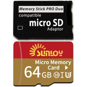 PSP Memory Stick Adapter with 64GB Micro SD Card, Micro SD/SDHC/SDXC to Memory Stick PRO Duo MagicGate Card Compatible with PlayStation Portable, Camera, Handycam, Cell Phone & PSP 1000/2000/3000