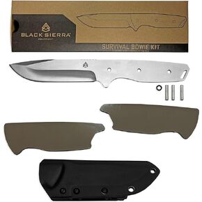Black Sierra Survival Bowie Knife Building Kit - Hunting Knife with Sheath, DIY Stainless Steel Fixed Blade Full Tang Camping Knife comes with Kydex Sheath, DIY Knife Making Supplies