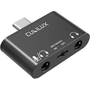 Cubilux USB C to TRRS Microphone Adapter with Direct MIC Monitor, Type C to 3.5mm Headphone MIC Splitter for iPhone 16/15, iPad Pro 13/12.9/11, iPad Air 13/5th/4th, Galaxy, Pixel, Android Phone