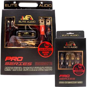 Elite Audio PROK0 0 Gauge Amp Kit & PRO417 4-Channel 17 ft 100% OFC Copper RCA Audio Stereo Interconnect Cable with 17 ft of 100% Tinned Copper 0 Gauge Power