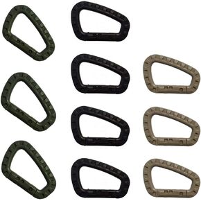 JCPLYNN Carabiner Tactical 10Pcs/12Pcs Enforcement Polymer Light Weight D-Ring Locking Hanging Hook Tactical Link Snap Keychain (10Pcs Black/Khaki/Dark Green)