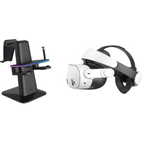 KIWI design H4 Halo Head Strap Compatible with Meta Quest 3/3S and RGB Charging Dock for Quest 3/3S/2/Pro, Vertical Charging Stand, Co-Branded with Meta