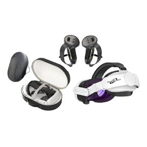 Galactik Gear's Quest 3/3S Set - Extended Battery Premium Comfort Head Strap with Hard Shell Max Protection Carrying Case and Max Protection Controller Grips