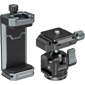 Aluminum Phone Mount with Tripod Ball Head, Adjustable Phone Tripod Mount with Cold Shoe & Arca Swiss Quick Release Plate,Universal Adjustable Clamp Suitable for iPhone 14 pro/13 Pro/12