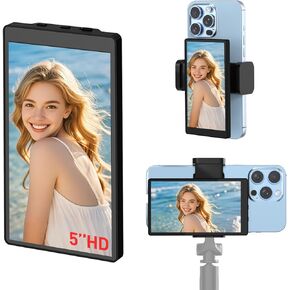 5'' Magnetic Phone Vlog Selfie Monitor Screen for iPhone – Wireless Back Camera Monitor with Bluetooth Remote Control, Low Latency, Real-Time HD Live Streaming for TikTok YouTube