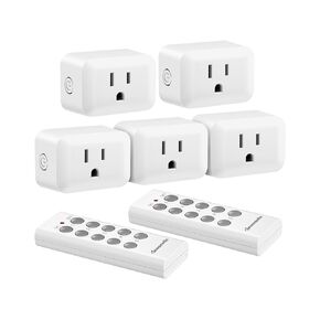 DEWENWILS Wireless Control Outlet, Programmable and Expandable Electrical Switch, 100FT Range, 125V/15A/1875W Light Switch, FCC Listed, 2 Remote and 5 Outlets