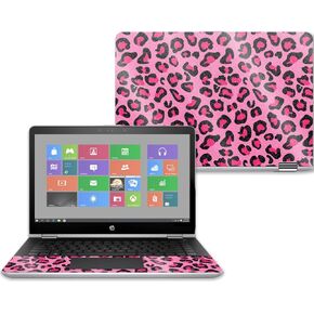 MightySkins Glossy Glitter Skin for HP Pavilion x360 14" (2017) - Pink Leopard | Protective, Durable High-Gloss Glitter Finish | Easy to Apply, Remove, and Change Styles | Made in The USA