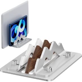 Aluminum MacBook Vertical Laptop Stand Dock Holder, Universal Note Book Upright Base, Gaming Laptops Organizer, Adjustable Slot Width(0.4-1inch) Two Groove AJBK02L