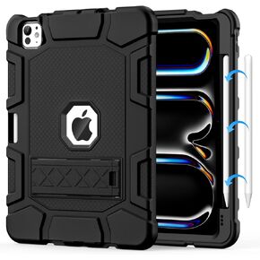 Case for iPad Pro 11 inch Case 2024 (M4) with Pencil Holder, Built-in Stand Shockproof Rugged Protective Cover for iPad 11 Pro 11 inch 5th Gen, Black