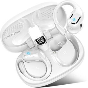 Wireless Earbud, 2023 Sport Wireless Bluetooth 5.3 Earbud with HiFi Stereo, 75H Over Ear Bud with Noise Cancelling Mic, IP7 Waterproof Bluetooth Earphones, LED Display, Button Control, White, for Gym